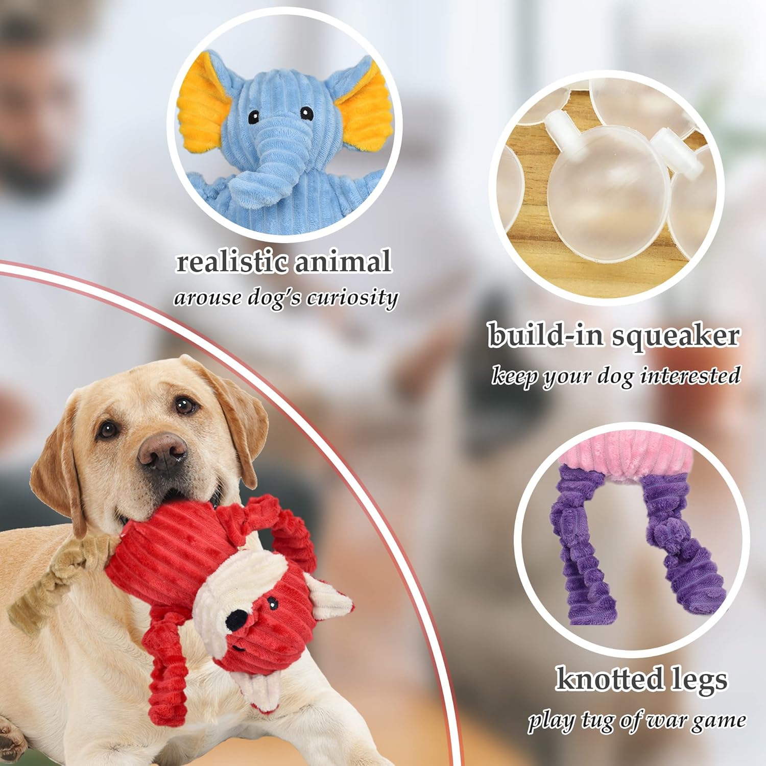 5 Pack Tough Dog Toys - Stuffed Squeaky Dog Toys Assortment, Plush Animal Dog Toy Value Bundle for Small, Medium, and Large Dogs, Puppy Pet Toys to Ke
