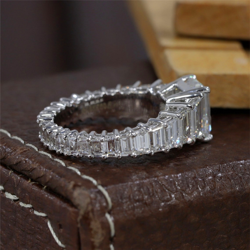 Jewelry 3.0 Carat Emerald Cut Lab Diamond IGI Certificate Full Band Baguette Emerald Luxuery Engagement Ring Solid 14K 18K Platinum Wedding Ring