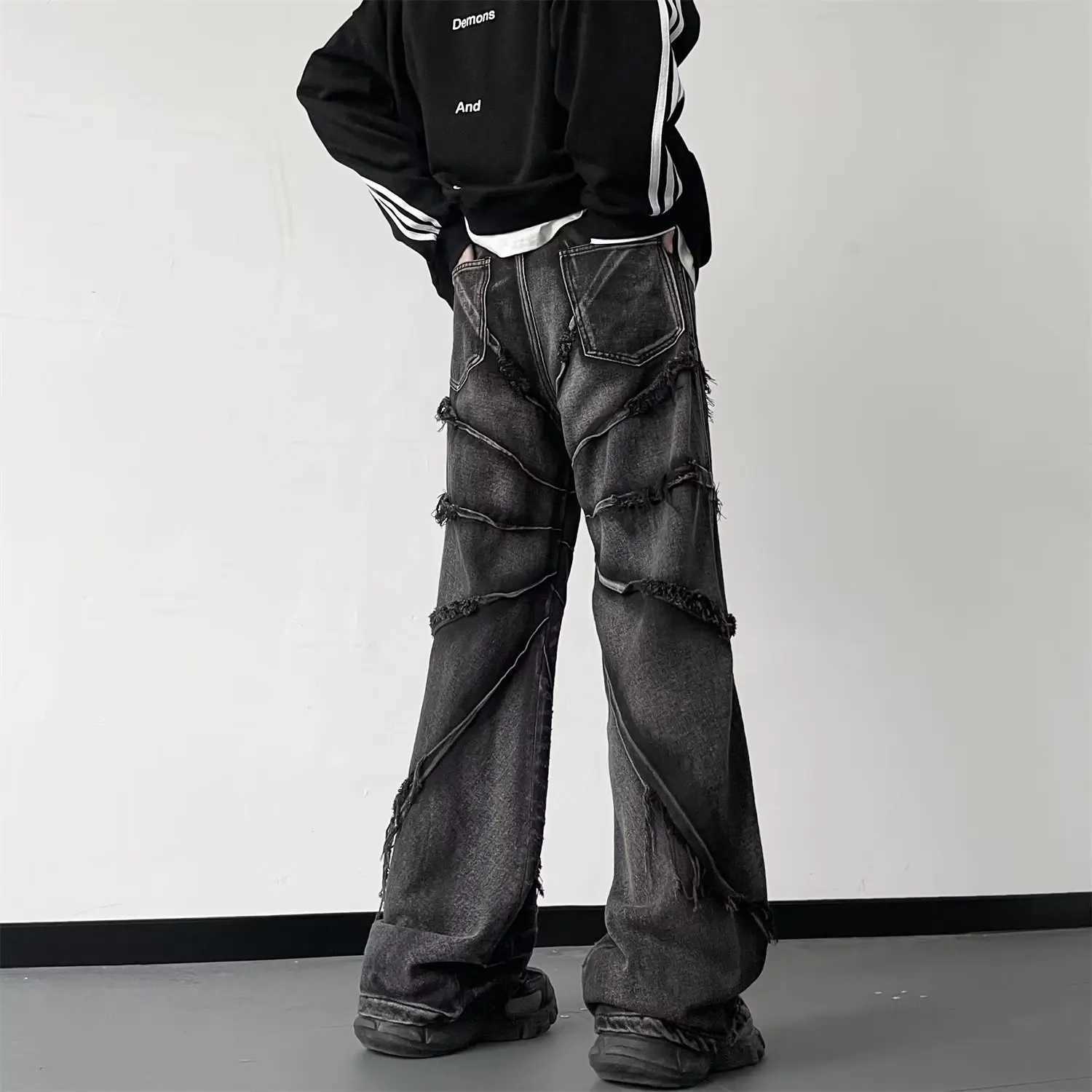 Streetwear Baggy Jeans Y2K Hip Hop Retro Baggy Jeans Mens Jeans Wide Leg Oversize Denim Pants Denim Trousers Cargo JeansT250319