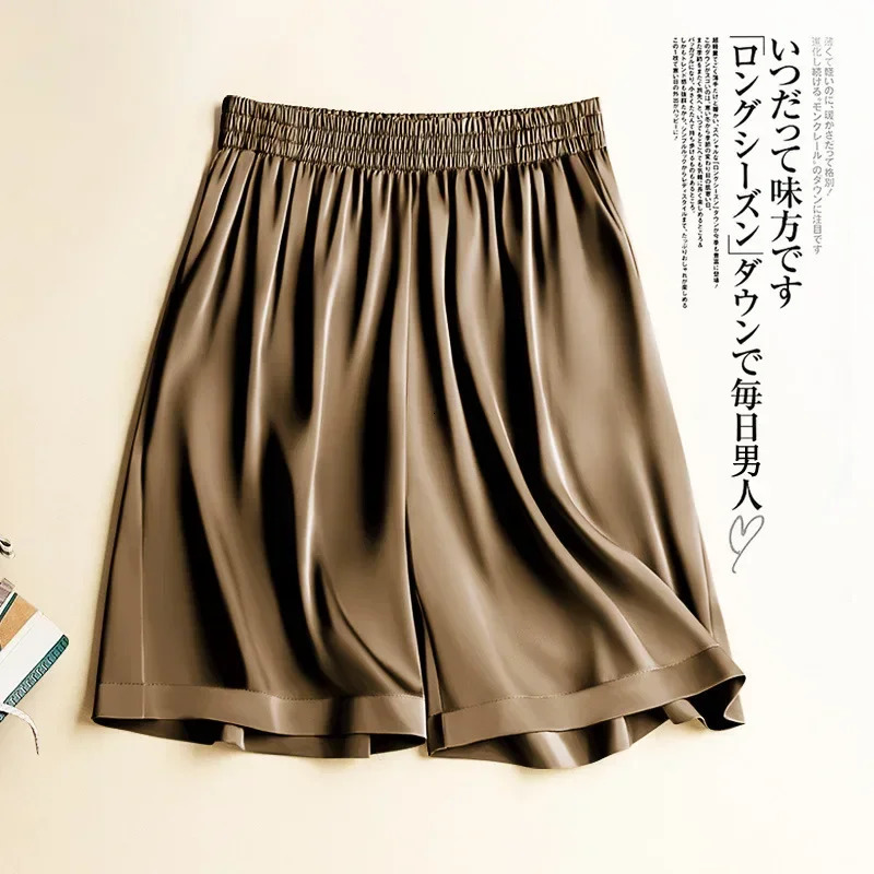 High Waist Ice Silk Acetate Shorts Pants Womens Summer Thin Satin Cropped Pants Casual Loose Plus Size Pajamas Women Shorts 250320