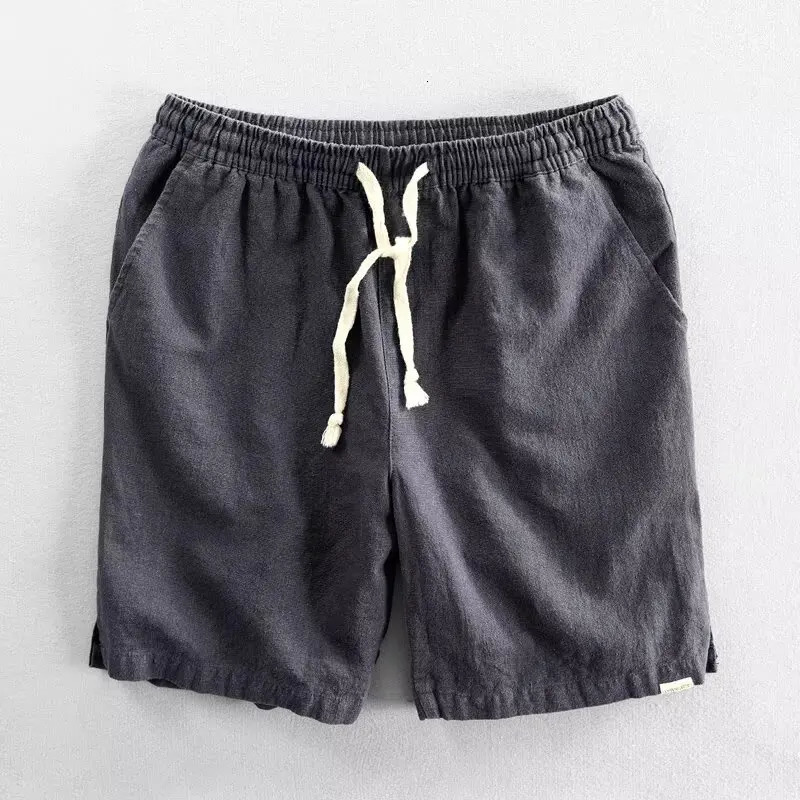 2025 Summer Men Casual Cotton Linen Shorts Knee Length Beach Elastic Waist Shorts Solid Color Comfortable Pants 250320