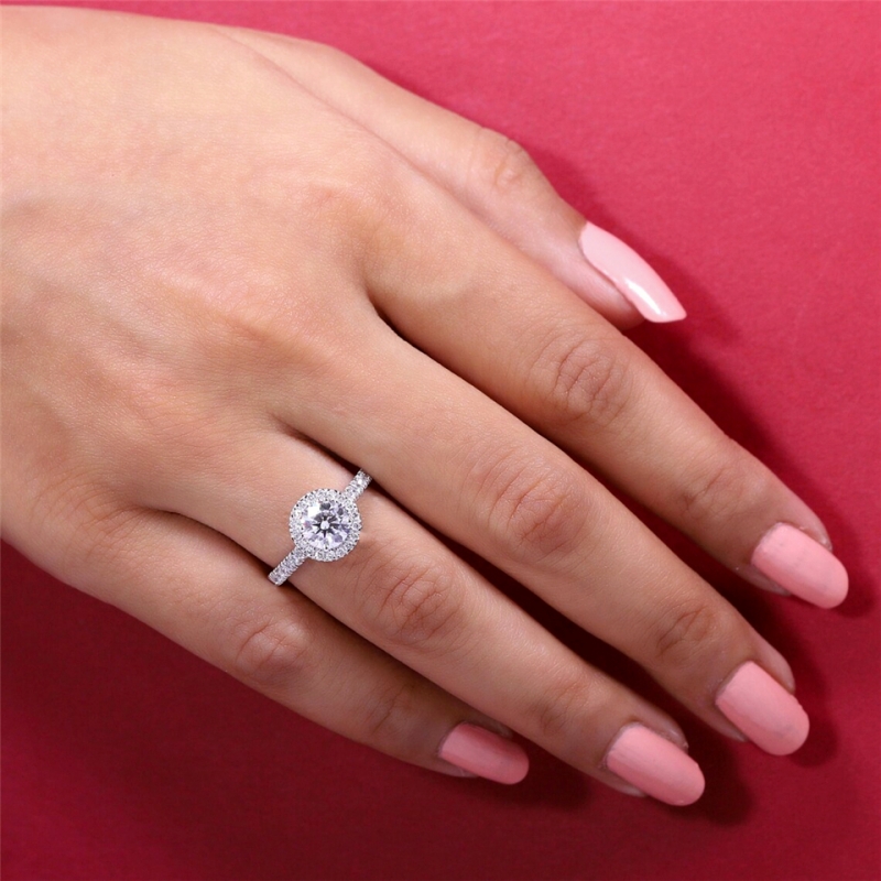 Jewelry 1.0 Carat Round Cut Hlao Engagement Ring Solid 14K White Gold Wedding Lab Grown Diamond Womens Ring HPHT Diamond