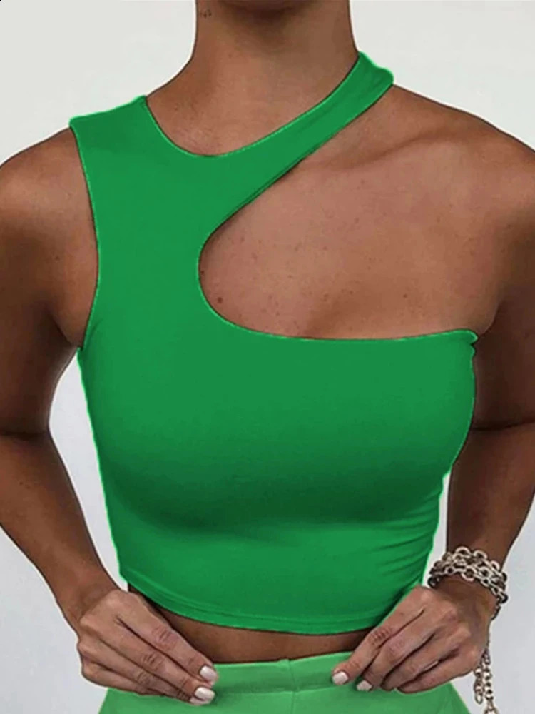 Cut Out sexy cut shoulder solid tight sports short top for womens tank irregular summer tube 250319