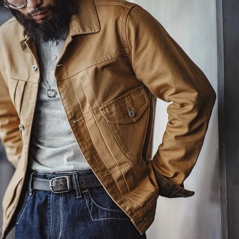 Maden Vintage Heavyweight Canvas Rancher Jackets with Collar Back Paris Button n Denim Jacket for Men Fall Pocket Outerwear 250317
