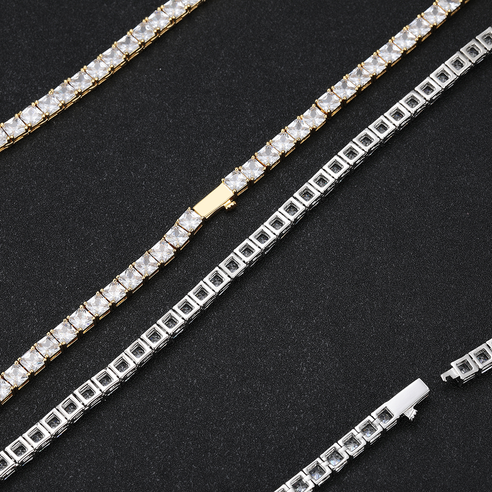 Hip Hop Jewelry Fashion Iced Out Tennis Chain Simplicity Square 5A Cubic Zirconia Luxury Inlaid Tennis Necklace for Women Gift