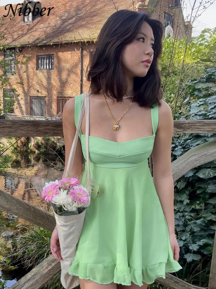 Nibber Vestidos Elegant Para Strapless Solid Color Cut Ultra Thin Sling Dress Sexy Backless Ruffle Dress for Women 250314