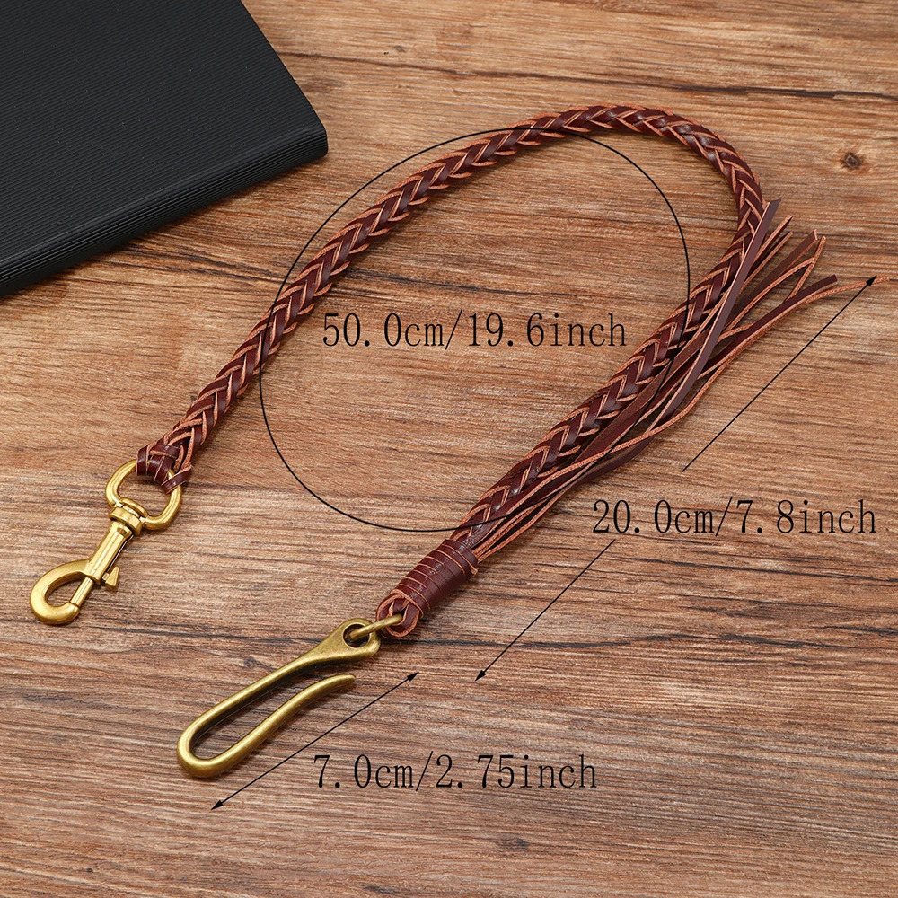 1Piece vintage genuine leather braid Pants Chain mens wallet chain 250320