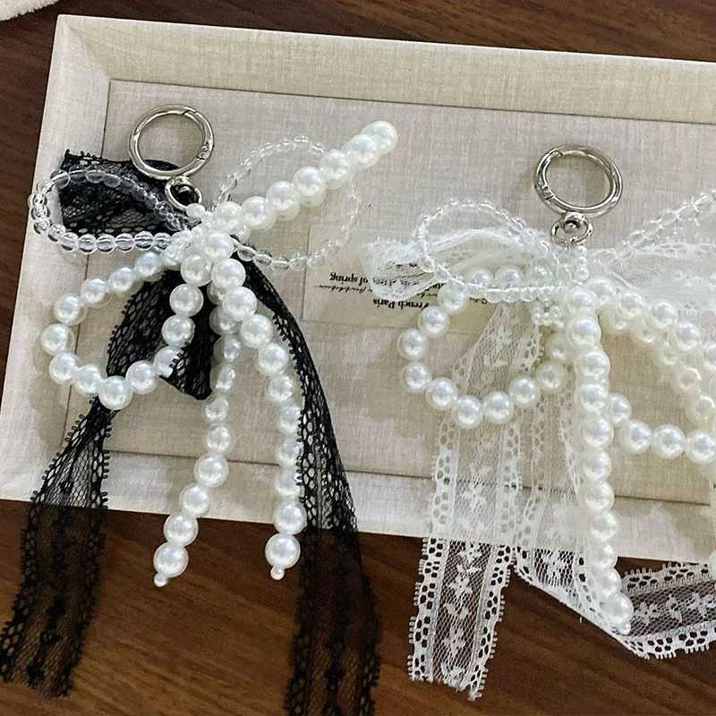 Korean Cute Lace Bow Pearl Bead Phone Pendant Chain Accessories Fashion Ballet Shoes Camera Packaging Accessories Keychain GiftXJ250319