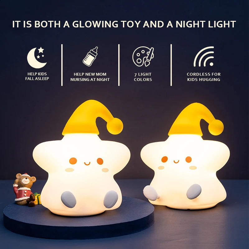 LED Silicone Soft Night Light Bedside Lamp 7 Tone Light Touch USB Charging Creative Cartoon Bedroom Night Light Cute Kids Gifts 250319