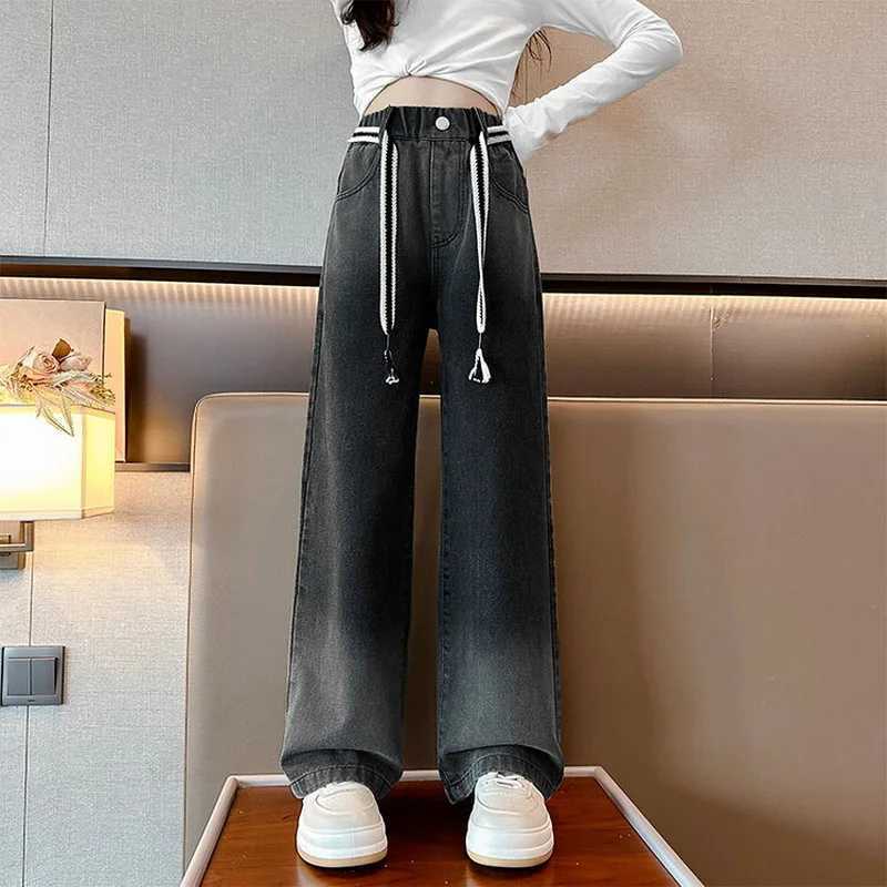 5 To 13 Years Teenage Girls Gradation Jeans Casual Wide Leg Pants Autumn Kids Clothes School Youth Children High Waist TrousersT250326