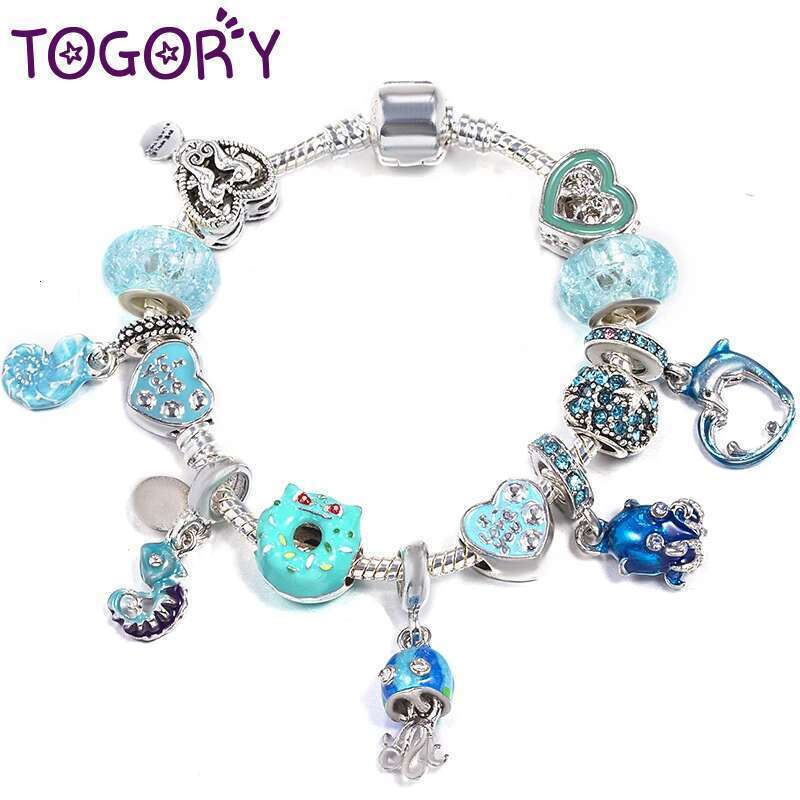 Summer Styles Charm Bracelets Fits DIY Blue Dolphin Beads Bracelet Bangles For Women Men Bijoux Pulseras Jewelry Gift Wholesale