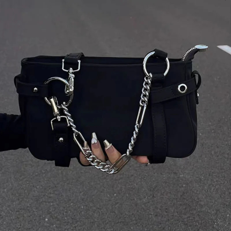 JIOMAY Nylon er Handbags for Women 2024 Spring and Summer Purses Travel Chain Underarm Black Handsome Bags 250314