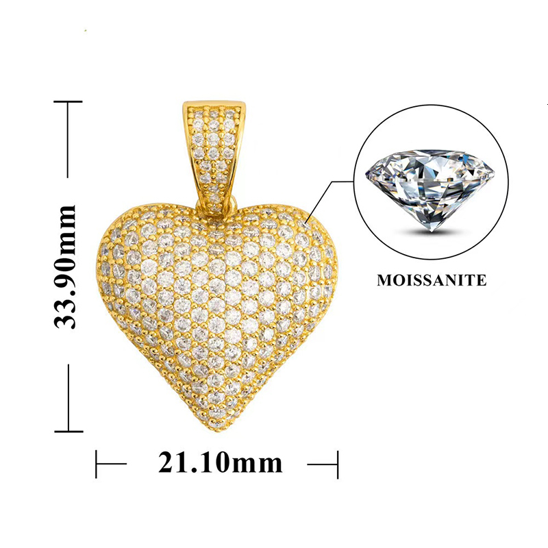Hiphop Full Moissanite Heart Pendant 925 Sterling Silver D Color Moissanite Diamond Love Pendant for Women Ins 2022 Jewelry Gift