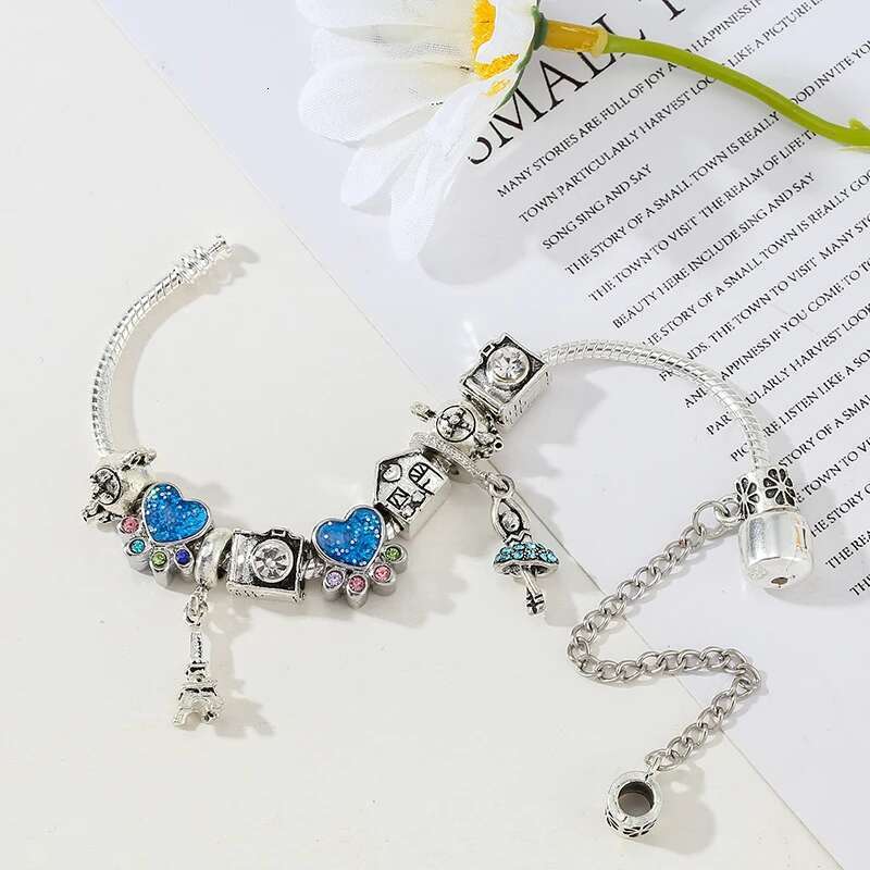 Cartoon Style Princess Tower Pendant Charm Bracelets For Women Child With Silver Plated Camera House Beads Bracelet Jewelry Gift