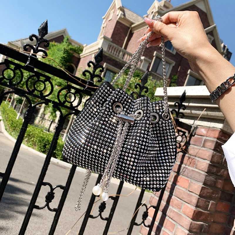 Luxury womens bag new high-quality horseshoe bucket bag exquisite PU sequin design womens single shoulder handbag Y250319