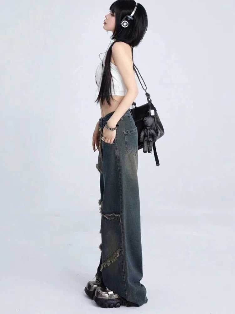 HOUZHOU Y2k Vintage Baggy Jeans Women Harajuku Streetwear Star Denim Trousers Korean Style Hip Hop Grunge Retro Wide Leg JeansT250319