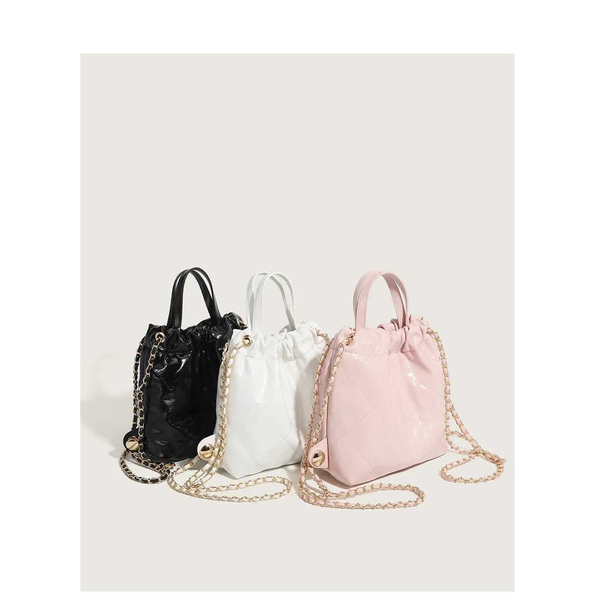 Womens large capacity soft leather coarse tweed style Argyle chain garbage bag single shoulder fashionable ten font Y250319