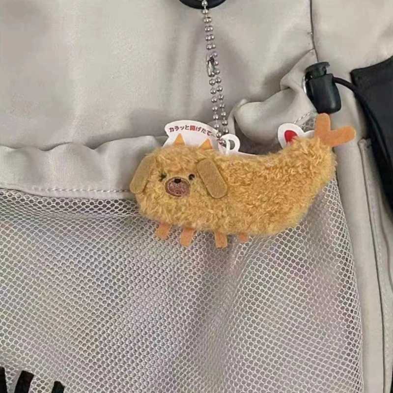 Fried crayfish puppy plush keychain toy fun dog pendant soft filled doll keychain backpack car bag keychain decoration childrens giftXJ250319