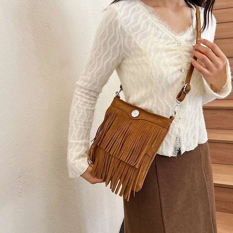 Retro Fringe Shoulder Ladies Hobo Tassel Crossbody Large Cell Phone Bag For Women Work Shopping Travel