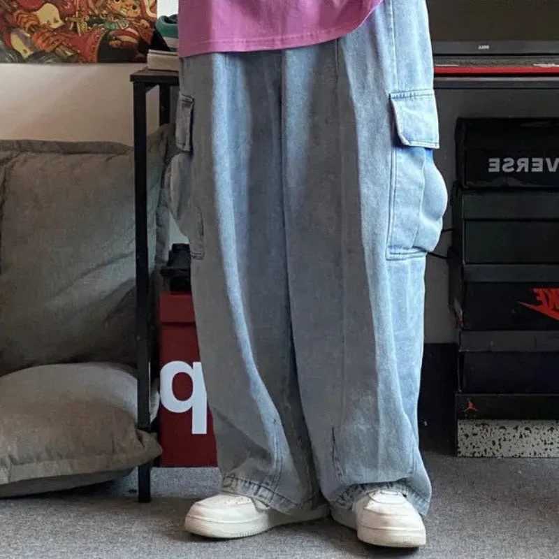 Baggy Jeans Wide Legs Trousers Mens Denim Pants Korean Fashion Male Jeans Oversize Cargo Pants Streetwear Hip Hop HarajukuT250319