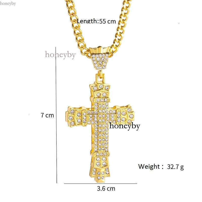 Hip Hop Cross Pendant Religious Charm Gold Sier Full Ice Out Crystal Neckalce Simulated Dias Catholic Crucifix Necklace With Cuban Chain Jewelry