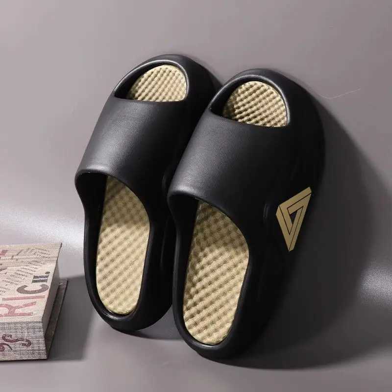 New summer mens massage slider indoor and outdoor sandals casual shoes anti slip Eva platform soft bottom slider flip cover Y250320