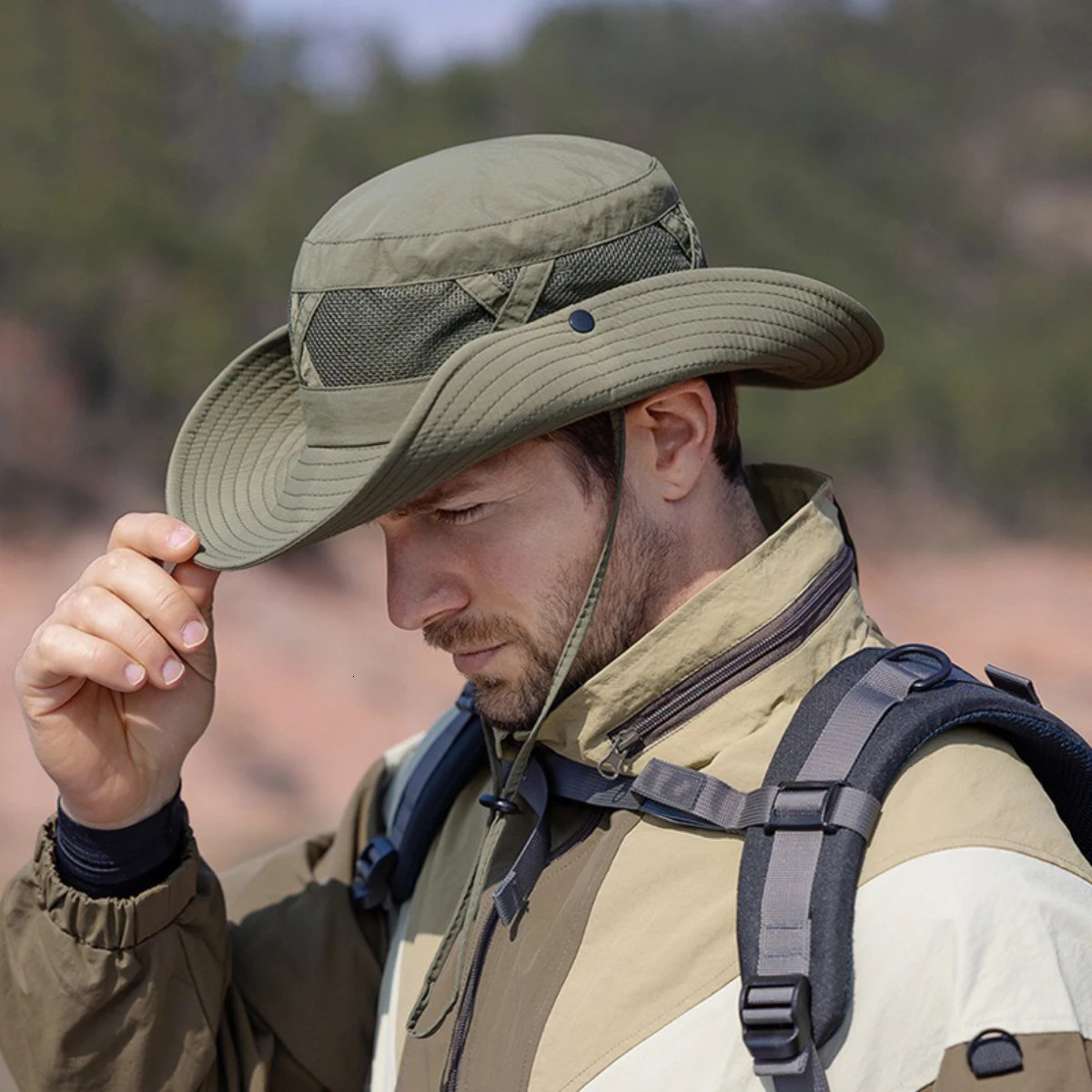 1PC Hollow Bucket Hat for Men Breathable UPF 50 Hiking Beach Foldable UV Protection Fishing Summer Safari Sun Cap Adjustable 250320