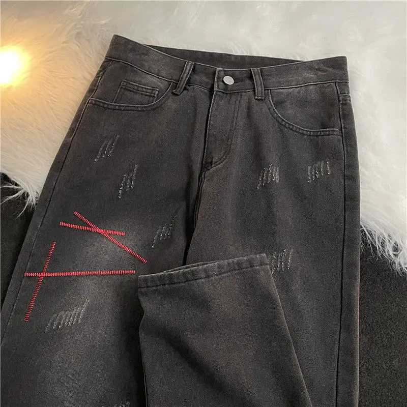 jeans for men in autumn winter loose straight-leg European American high street pants trendy brand washed wide-leg casualT250319