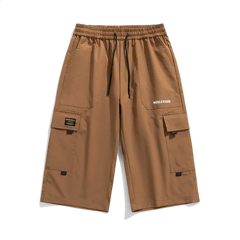 Mens Summer Cropped Pants Drawstring Cargo Shorts Sweatpants Loose Style Big Size Man Baggy Short 250319