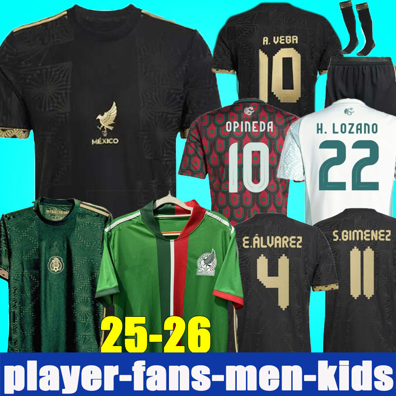 Mexico 2025 Gold Cup Soccer Jerseys home all black 25 26 LOZANO DOS SANTOS H.LOZANO RAUL CHICHARITO Men Kids kit Football Shirts Uniforms