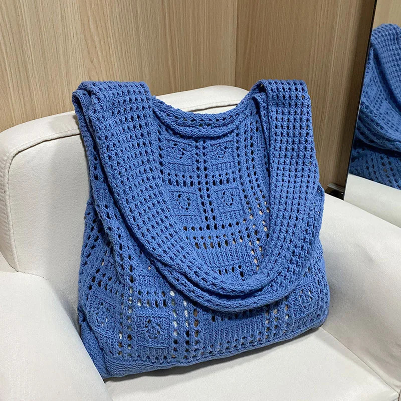 Knitted Hollow Storage Bag Retro Mesh Hollow Simple Woven Shopping Bag R250320