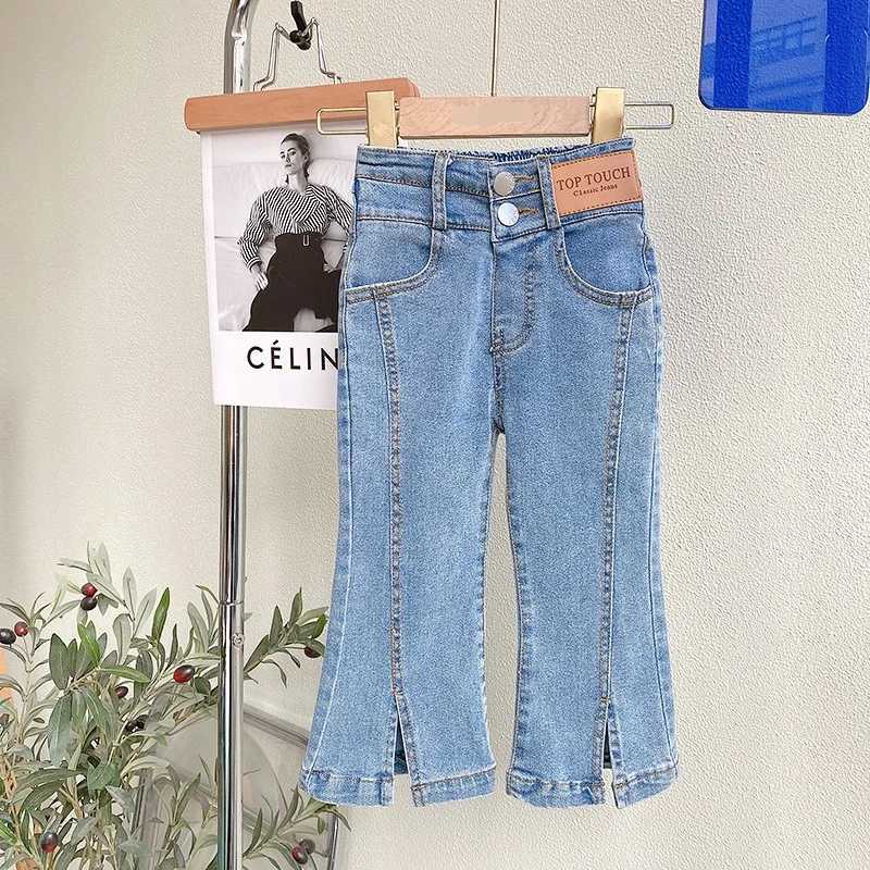 3-10 Year Old Girls Jeans 2024 New Childrens Fashion Korean Edition Denim Split Flare Pants Baby Solid Color Pants Casual PantsT2502320
