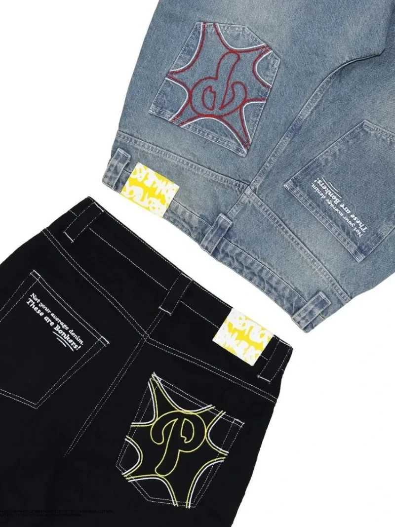 2023 New Retro Hip-Hop Print Jeans Loose Casual Wide-leg Jeans Mens Street Fashion Black High-Waisted Jeans Y2k Mens ClothingT250319