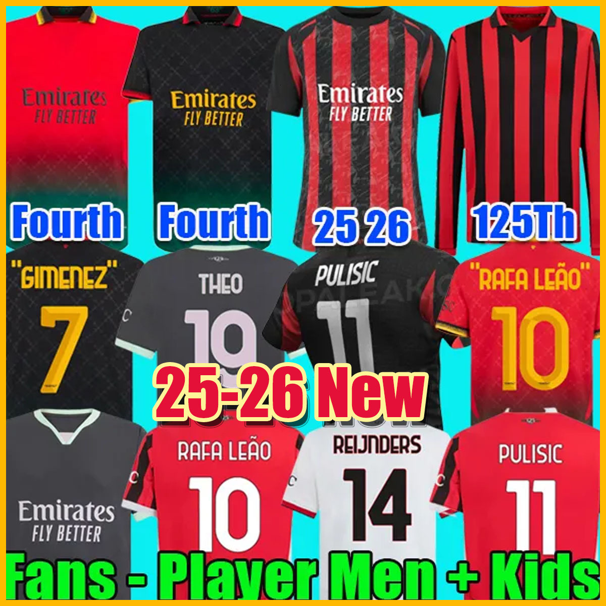 Gimenez 2025 125 Year Anniversary milanjersey RAFA LEAO TOMORI MUSAH MORATA JOVIC ac milian soccer jersey long shirt men kids Kit 125TH fourth 4th milan jersey 24 25 26