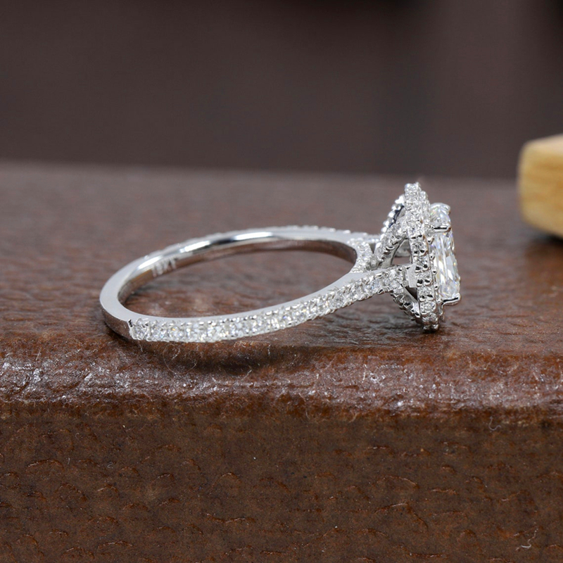 Jewelry 18K White Real Gold 1.0 Carat Radiant Shape Lab Diamond Engagement Ring For Women HPHT Diamond Half Pave Gold Ring