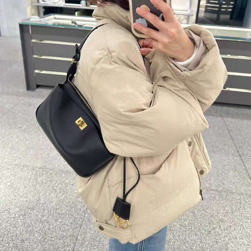 New Single Underarm Women's Genuine Leather Handheld Small Square Bag, Cross Shoulder Cowhide Stick Bag