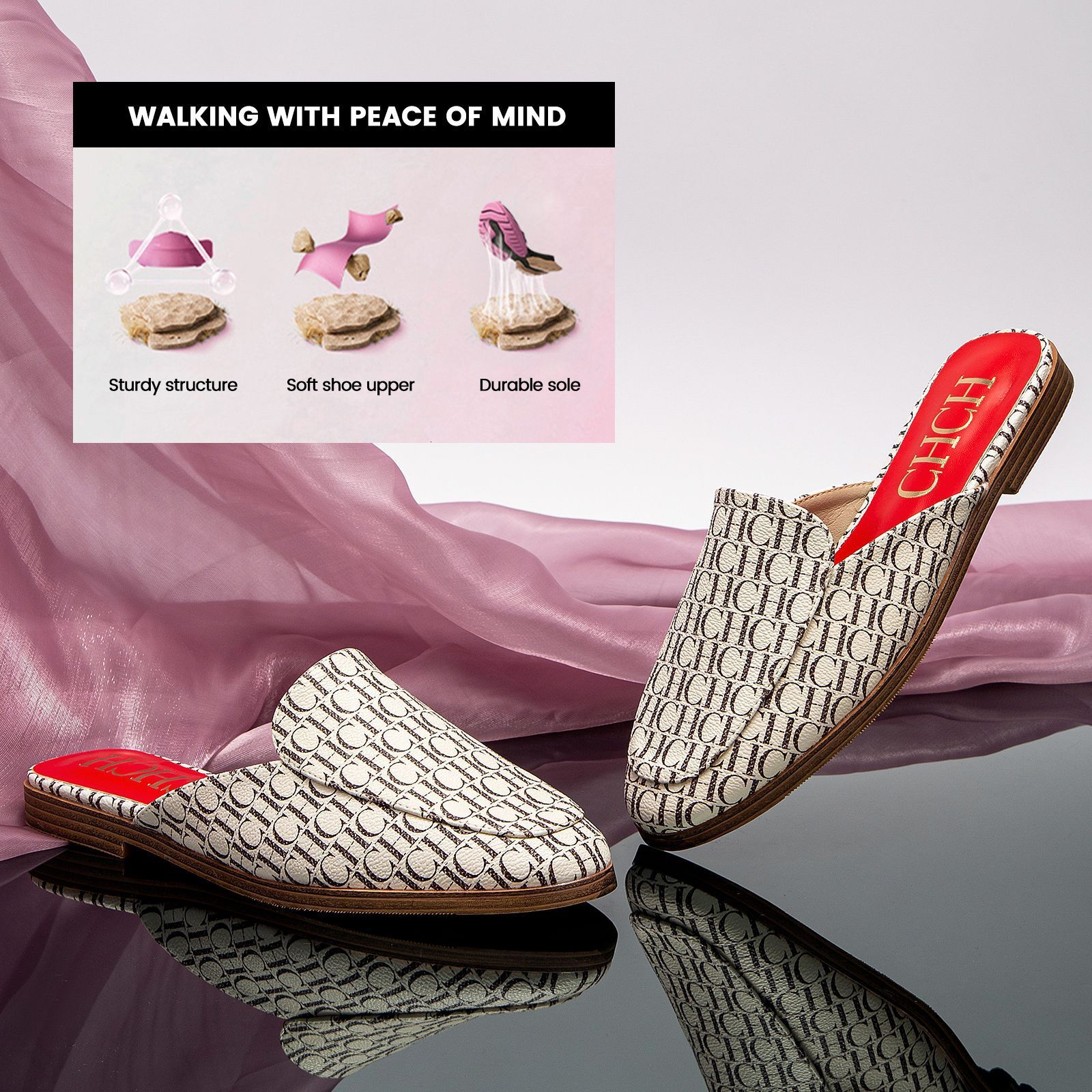 CHCH Classic Trendy Home With Letter Printing Fashion Slippers Outdoor Lightweight Women's Shoes