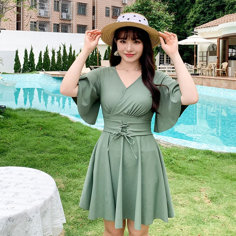 Womens Swimwear One Piece Swimsuit Plus Size XL-9XL Half Sleeve Boxers Dress High Quality Beach Wear Wholesale And Retail 250319