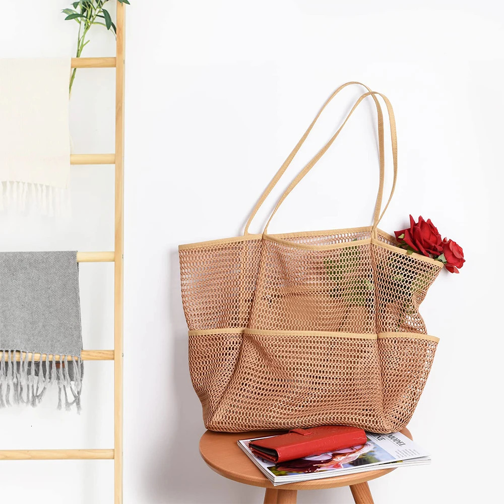 Mesh Beach Tote Bag for Women 2024 Upgrade Waterproof Pool Bag for Beach Vacation Pool Family Travel Essentials R250320