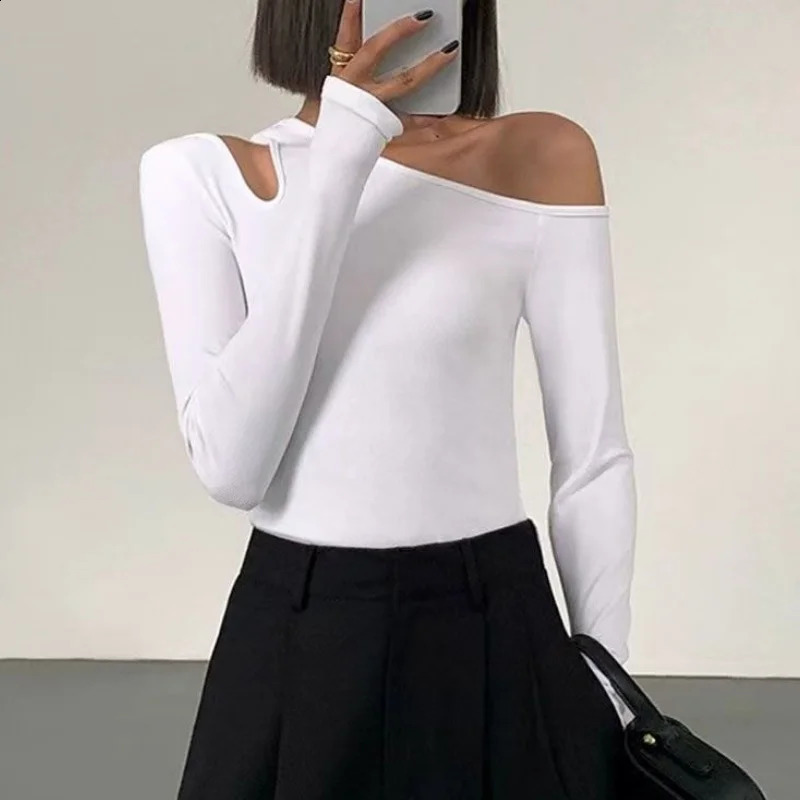 Club Party Sexy Ladys TShirts Slash Neck Cut Out Bodycone Long Sleeve Top sweet Spicy Girls Black Tees Y2K Punk Women Tee 250311