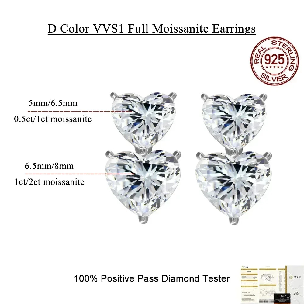FEOBUR 3/6cttw Heart Cut Moissanite Drop Earrings for Women Certified S925 Sterling Silver Sparkly Diamond Earring Bride Jewelry