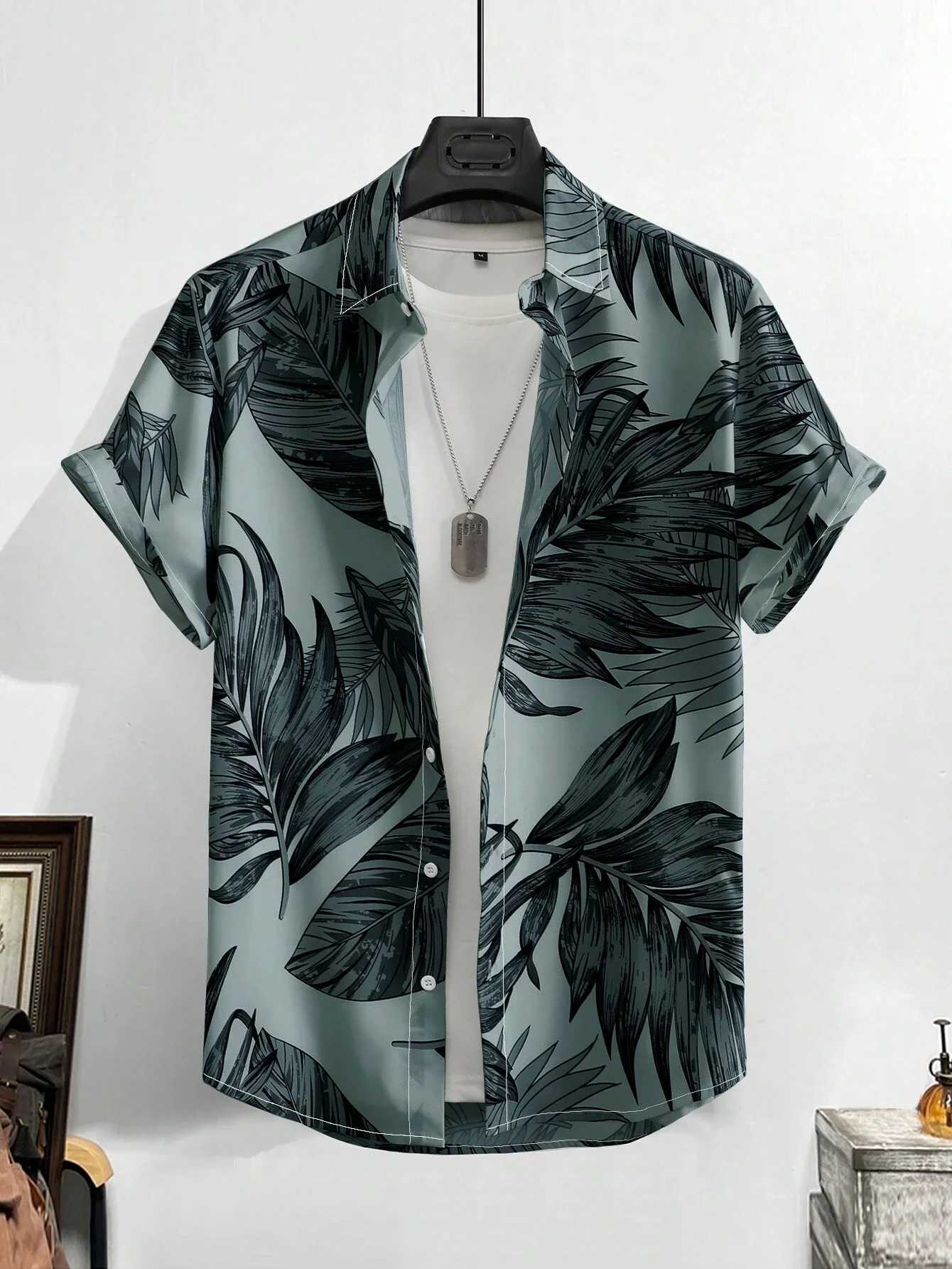 Leaf Tropical Mens Resort Hawaii 3D Printed Shirt Outdoor Vacation Beach Summer Lawn Short Sleeve Spandex Hawaiian Shirt M250320