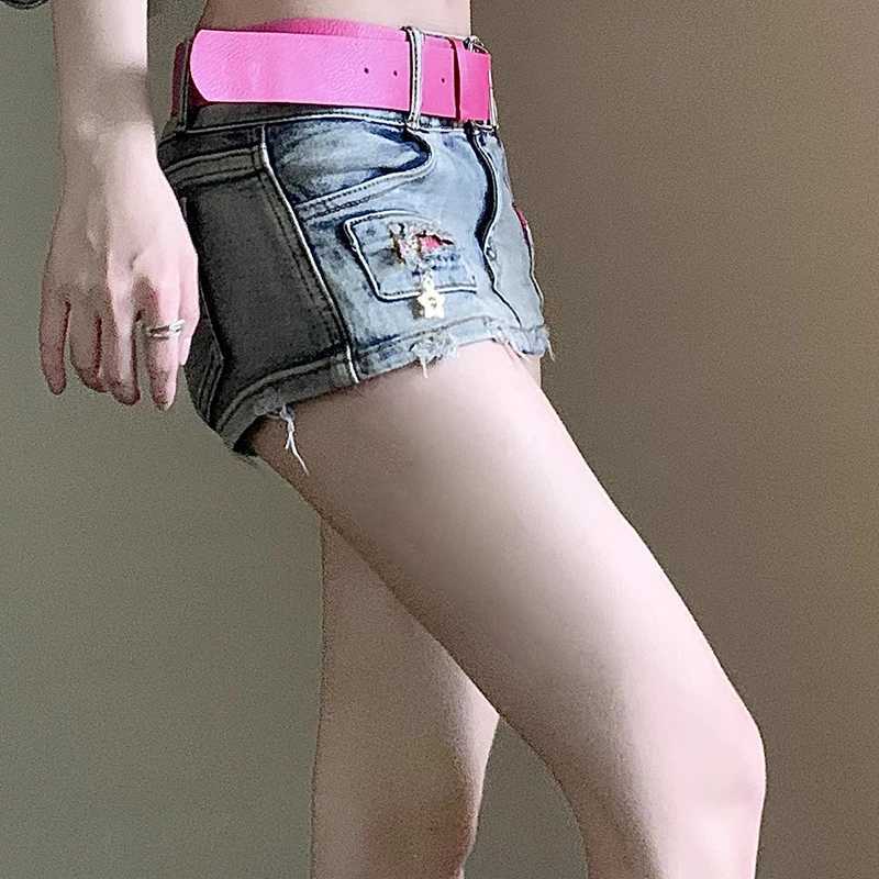 Womens high waisted fashionable patchwork denim dress womens Y2k retro Harajuku shorts dress girls Korean streetwear blue dressXJ250320