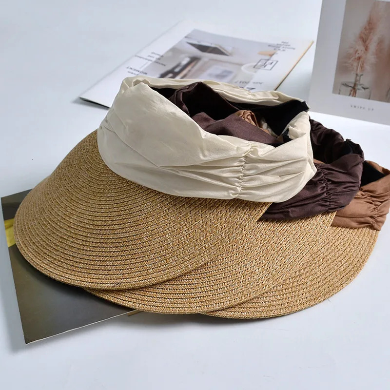 Summer Empty Top Straw Hat WIde Brim Soft Elastic Adjustable UV Protect Ponytail Beach Hats Foldable Lightweight Baseball Hat 250320