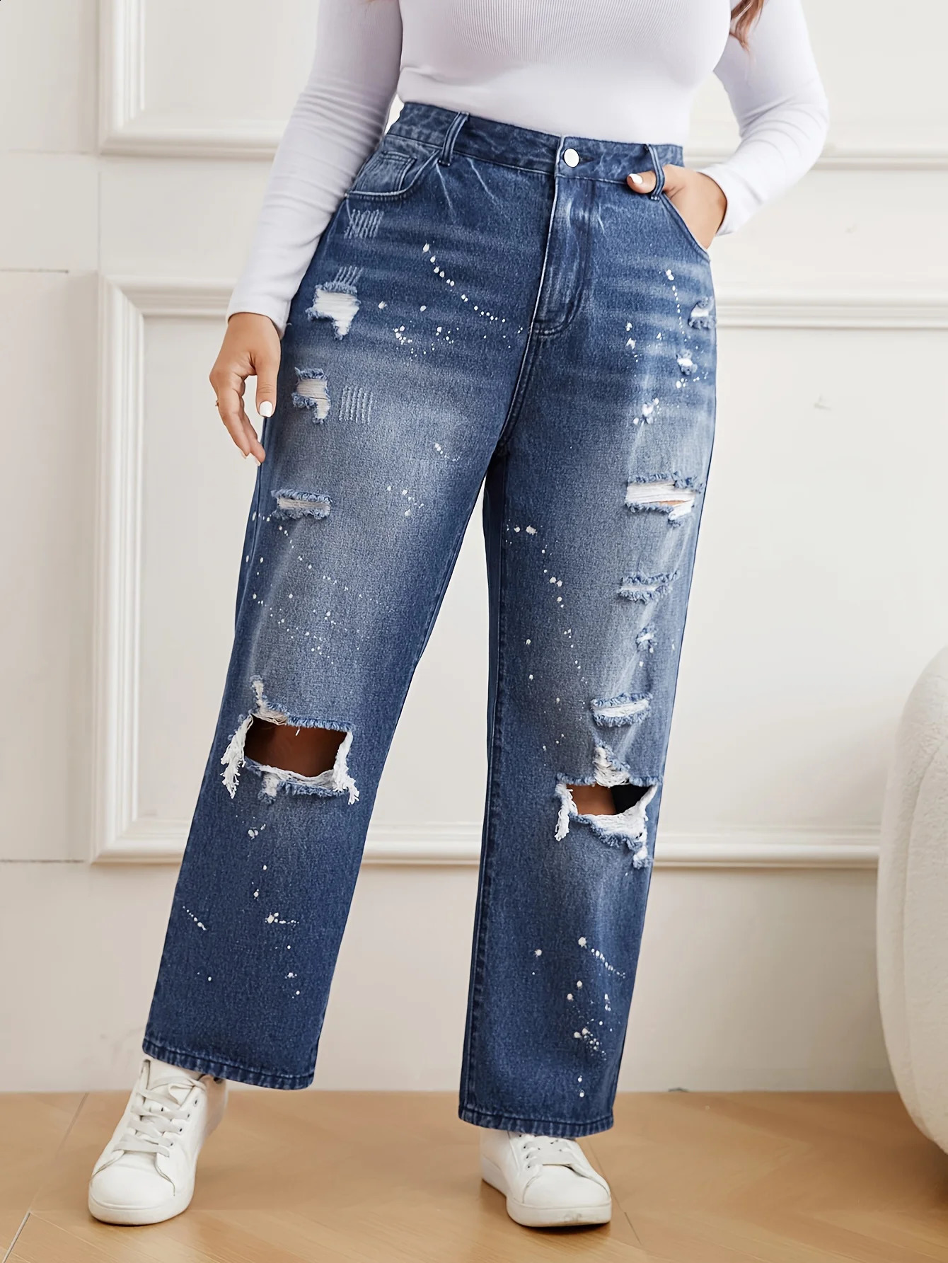 trendy element hole plus size jeans 250319