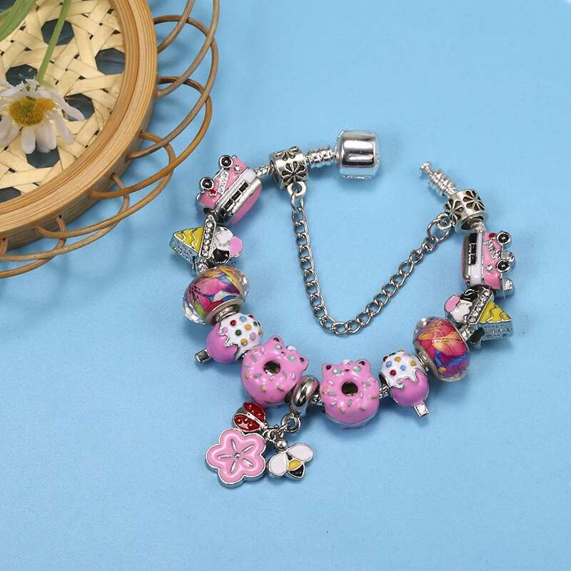 Enamel Donut Beads Bracelets With Silver Color Chain Bracelets For Women Men Fiancee Bijoux Pulseras Jewelry Gift