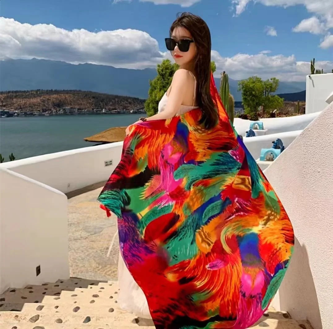 travel beach sunscreen scarve bikini large shawl sarong wrap scarf pareo women beach sun protection shawl scarf 250319