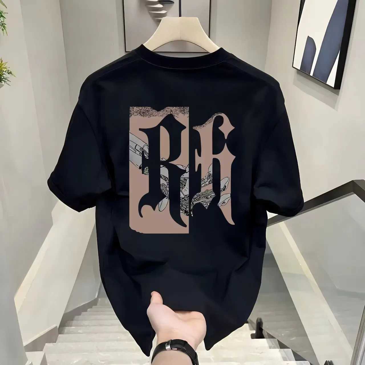 Over Size Ins Printed Pure Cotton T-Shirt Summer Comfortable Breathable And Elastic Sleeve Trendy Casual Tees For SportsT250319