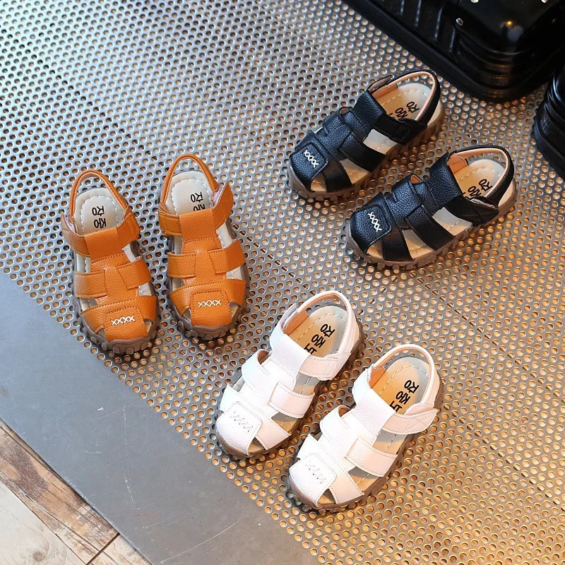 Size 2136 Children Shoes Closed Toe Toddler Boys Sandals Leather Breathable Beach sandals infant Kids Summer 250304