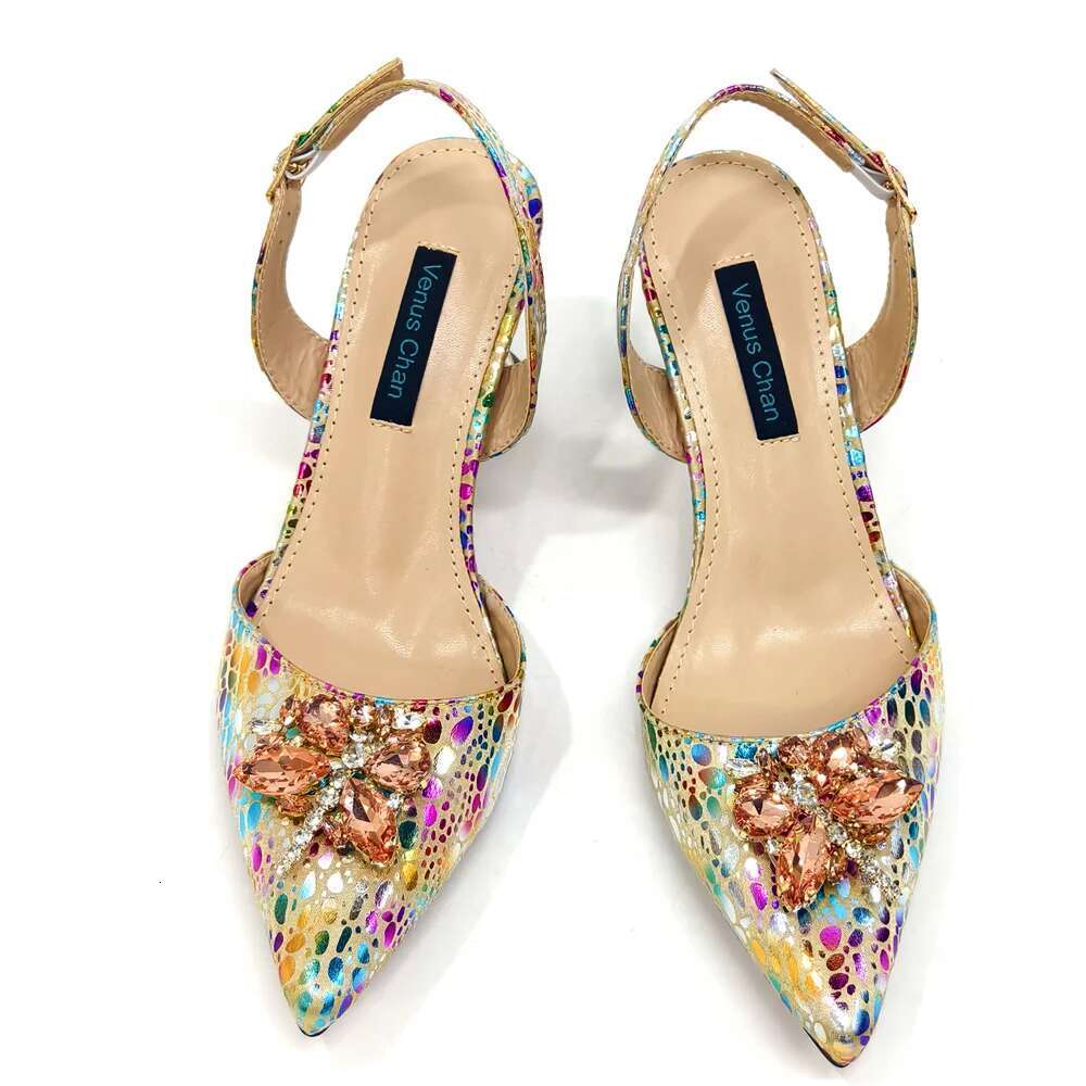 Hot Champagne Color Heels Pointed Toe Crystal Design Pumps With Matching Bag Set For New Women's Wedding Party